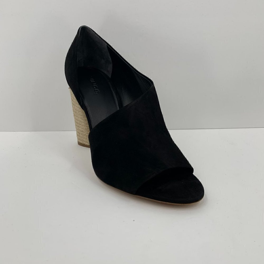 Vince Percey Block Heel black suede peeptoe sandals jute wrap bootie shoe new 10 - Picture 5 of 9